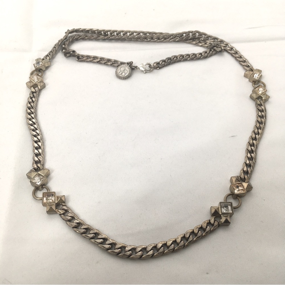 Vintage J.G., Long Silver Cuban Link Necklace With Crystals